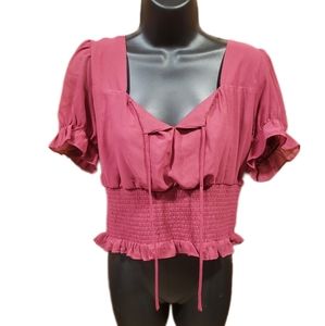 Nine Britton Burgundy Tie Front Ruffle Top- Sz M